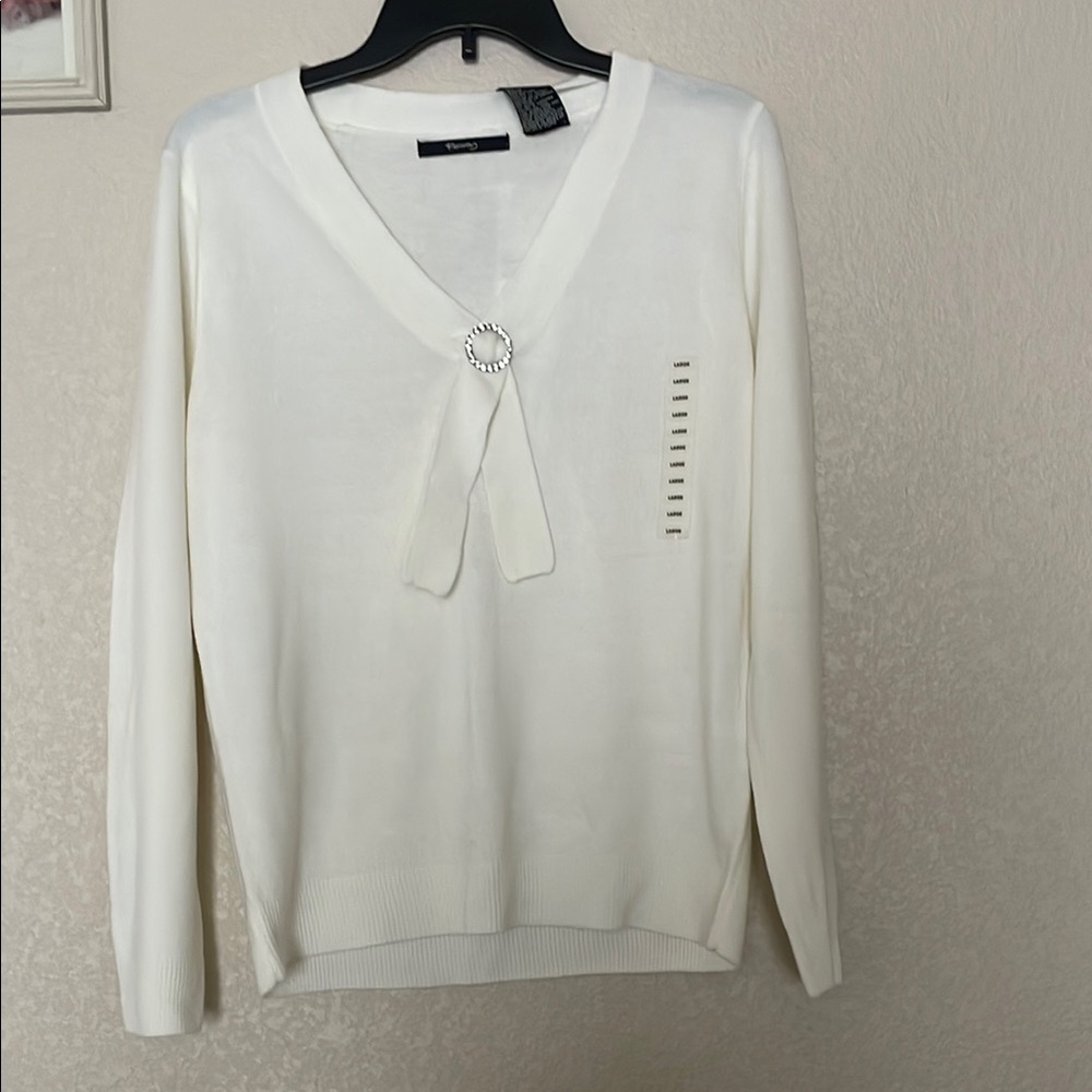 Away Winter White Sweater with Rhinestone Ring